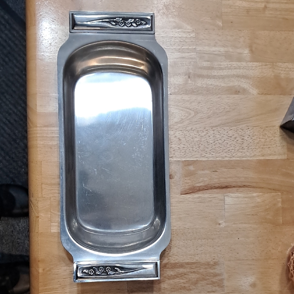 Vintage Silver Plated Rogers 18.8 Rectangular Metal Tray with Floral Accents